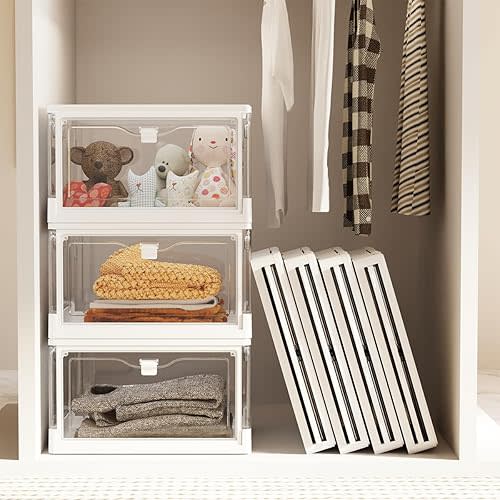 Vaela Stackable Plastic Storage Bins with Lids,24QT Foldable Closet Organizers and Storage,3-Pack Storage Organizer, for Bedrooms, Living Rooms, Study