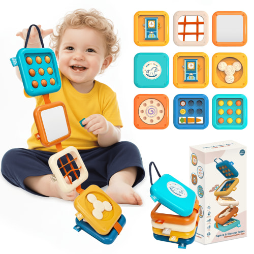 Flynow Busy Board for 1 Year Old, Travel Activities Toys for Toddler 1 2 3, Montessori Sensory Cube Learning Education Toy, Christmas Birthday Gift for Baby Boy Girl 12-18 Month