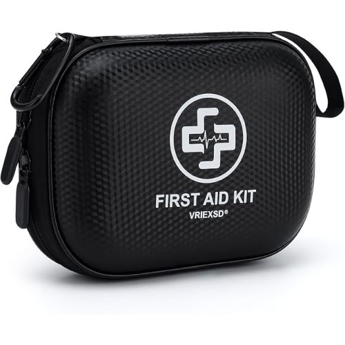 Mini First Aid Kit - 150 Piece Small Waterproof Hard Shell Medical Kit for Home, Car, Travel, Camping, Truck, Hiking, Sports, Office, Vehicle & Outdoor Emergencies (Black)