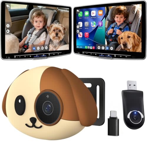 Cabin Care Baby Car Camera with Wireless CarPlay Adapter for iPhone & Android, Rear Seat Monitor, 1080P HD, 157° Wide Angle, IR Night Vision, for Factory Wired Apple CarPlay, Not for Android Auto