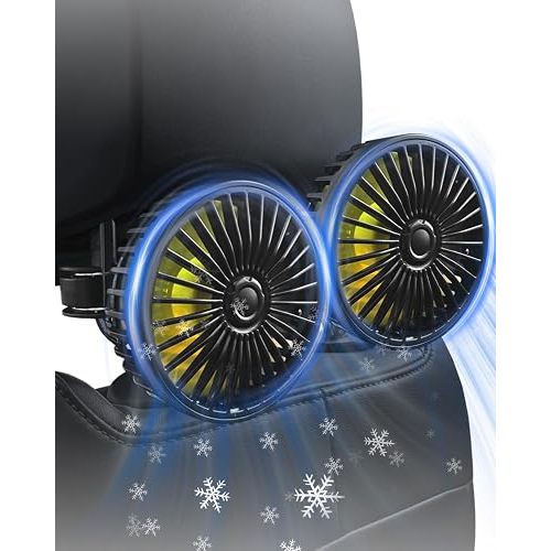 Backseat Car Fan for Kids, 360° Dual Head USB Car Fan for Back Seat, 3-Speeds Adjustable Car Backseat Fan for Sedan SUV RV Truck