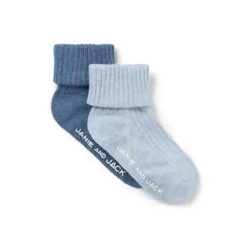 Baby Soft Blue Heather And Dark Blue Heather Baby Foldover Sock 2-Pack by Janie and Jack