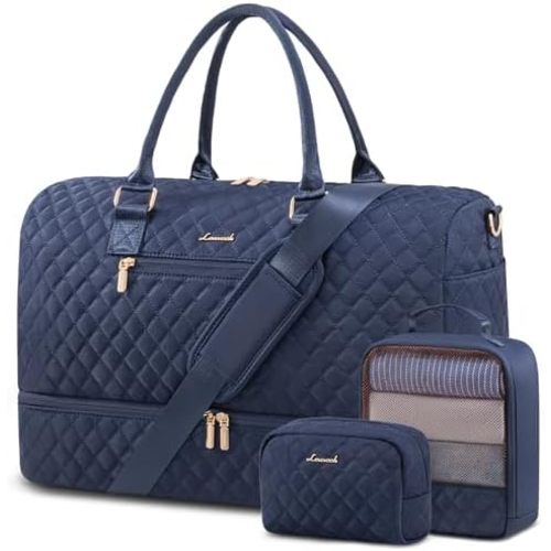 LOVEVOOK Travel Duffle Bag for Women, Weekender Overnight Bag with Shoe Compartment, Carry on Bag with Toiletry Bag, Gym Duffel Bag with Wet Pocket, Hospital Bags for Labor and Delivery 3 Pcs Set