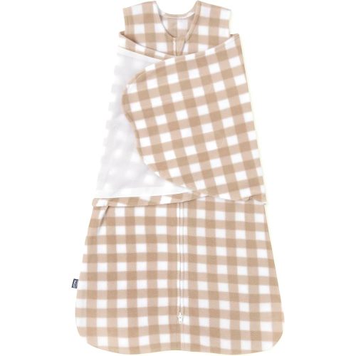HALO Micro-Fleece Sleepsack Swaddle, 3-Way Adjustable Swaddle Blanket for Newborn and Infants, TOG 3.0 for Cold Climates, Hip Healthy, Gingham Tan, Small, 3-6 Months