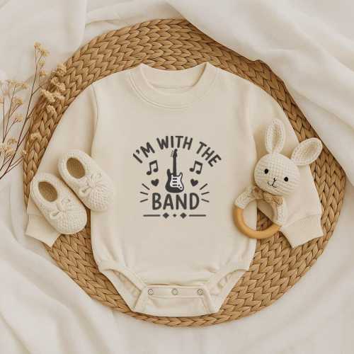 I’m With The Band Baby Romper, Embroidered Music Baby Bodysuit, Rock Star Baby Outfit, Baby Shower Gift