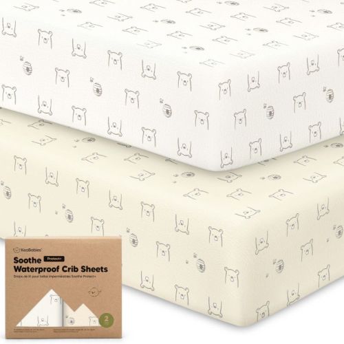 KeaBabies 2pk Soothe Waterproof Fitted Crib Sheets for Girl, Boy, 52x28 100% Organic Soft Cotton Crib Mattress Protector Sheet (Bumble Bear)