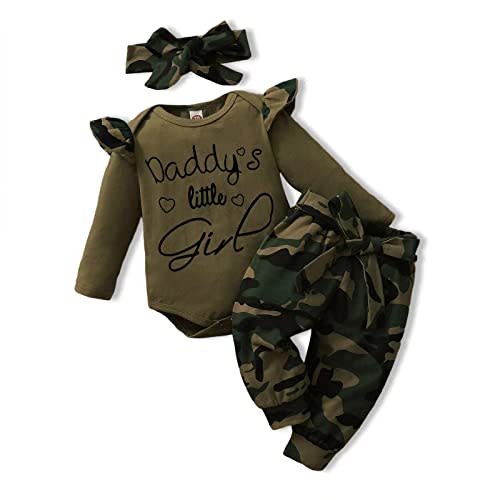 AMAWMW Baby Girl Clothes Set Daddys Little Girl Ruffle Romper Top Camouflage Pants Newborn Infant Baby Girl Outfit