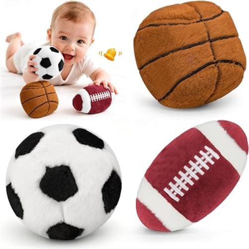 Baby Ball Toys for 0-6 Months - 3pcs Baby Soft Rattle Toys for Sensory