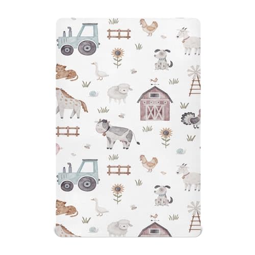 Kigai Farm House Animals Crib Sheets - Boys & Girls Cotton Crib Sheet for Standard Crib and Toddler Mattresses 28 X 52 Inch