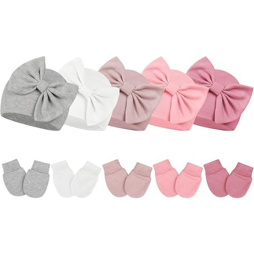 *0-6 MONTHS* Century Star Newborn Girls Hats Baby Hat and Mitten Set Big Bow Knit Infant Headbands Winter Baby Hat for Girls