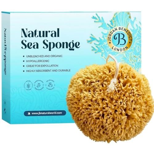 Natural Sea Sponge for Shower, Honeycomb Bath Sponge with Rope, Soft Organic Exfoliating Body Sponge, Natural Sea Sponge for Bathing and Shower (Small, Pack of 1)