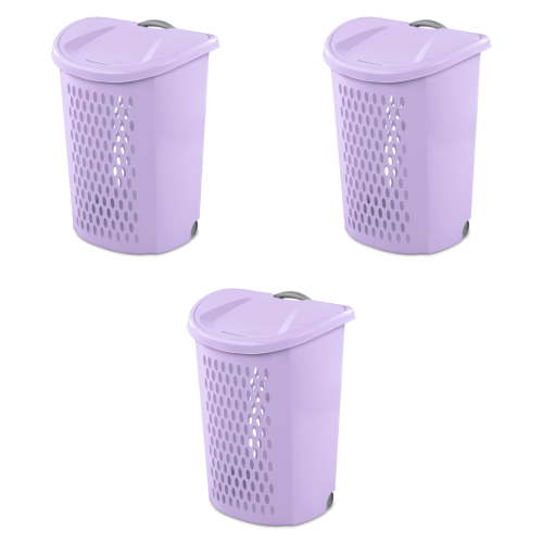 Sterilite Ultra™ Wheeled Hamper, Plastic Laundry Hamper with Wheels for Easy Transport, Lilac, 3 Pack