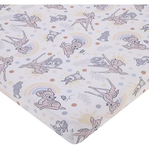 NoJo Disney B is for Bambi Tan, Gray, and White Nursery Fitted Mini Crib Sheet