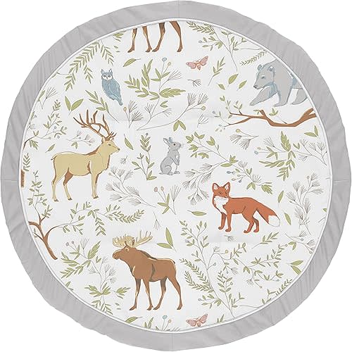 Sweet Jojo Designs Grey, Green and Brown Playmat Tummy Time Baby and Infant Play Mat for Woodland Animal Toile Collection