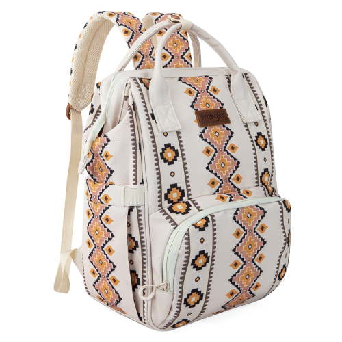 Wrangler Aztec Travel Backpack Baby Bag for Women with Stroller Strap and Side Bottle Pockets Organized Diaper Bag, Tan