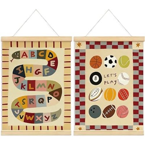 KDHTY Kids Room Decor Wall Art Set of 2, Playroom Decor for Boys Girls Bedroom, Vintage Preppy Room Decor, Reading Corner and Homeschool Classroom Wall Art, Colorful Kids Artwork,