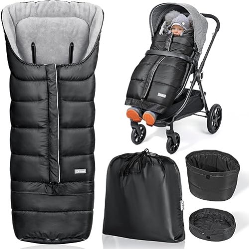 Orzbow Stroller Footmuff Universal - Weather-Proof Bunting Bag for Toddler, Warm Fleece Sleeping Bag for Cold Weather, Easily Attaches to Most Strollers, Baby Boys Girls Winter Essentials, Black