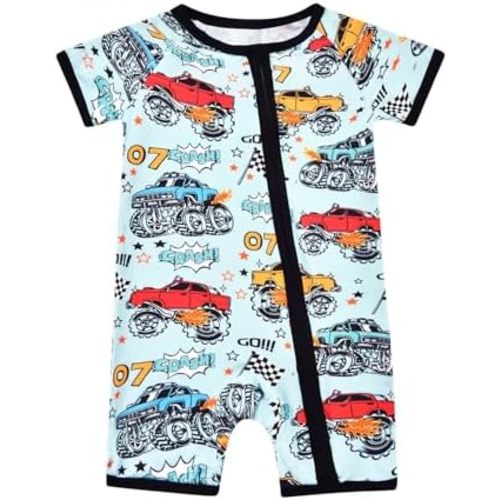 MOSSRIVER Bamboo Viscose Baby Romper Short Sleeve One Piece Footless Jumpsuit with Zipper Boys Girls Outfits