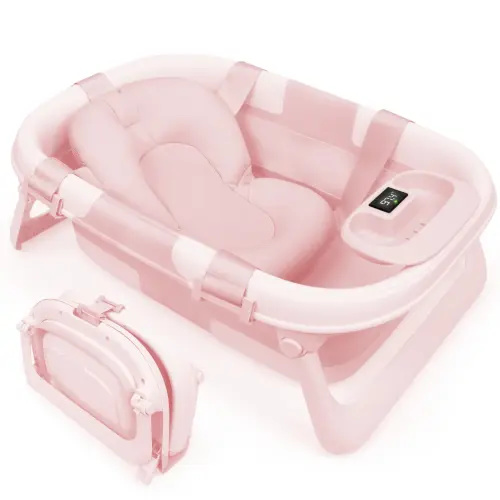 Jool Baby Fold ‘n Store Baby Bathtub – 3 Stage Collapsible Bather for Easy Storage, Portable for Travel – Built-in Thermometer - TikTok Shop