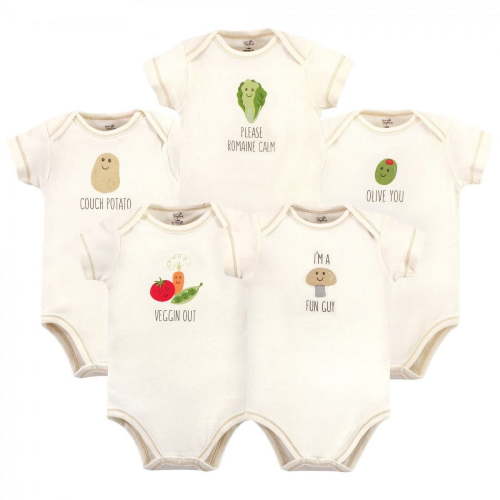 Touched by Nature Organic Cotton Bodysuits 5pk, Mushroom, 9-12 Months