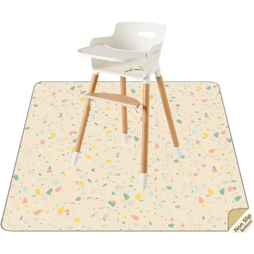 Splat Mat for Under High Chair/Arts/Crafts by CLCROBD, 51" Baby Anti-Slip Food Splash and Spill Mat for Eating Mess, Waterproof Floor Protector and Table Cloth (Beige)