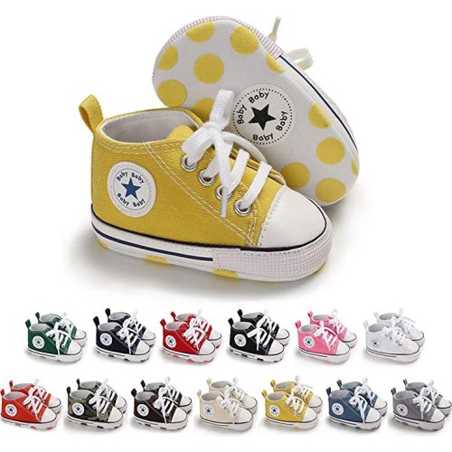 Meckior Baby Girls Boys Canvas Sneakers Soft Sole High-Top Ankle Infant First Walkers Crib Shoes