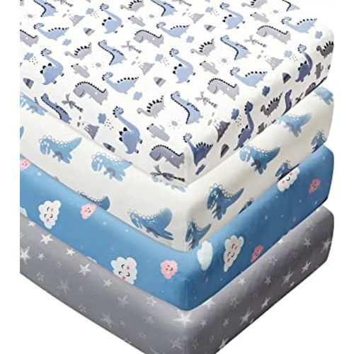 4 Pack Soft Baby Boy Crib Sheets for Standard Crib Mattress Dinosaur Star Cloud Soft Polyester Neutral Unisex Fitted Crib Sheets Set for Baby Boys
