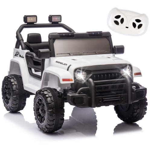 12 Volt Ride on Toys for Toddlers w/Remote Control, Electric Ride on Truck Car w/ Shock Absorption, 3 Speeds, Bluetooth, Lights, Steering Wheel Quick Release (White)
