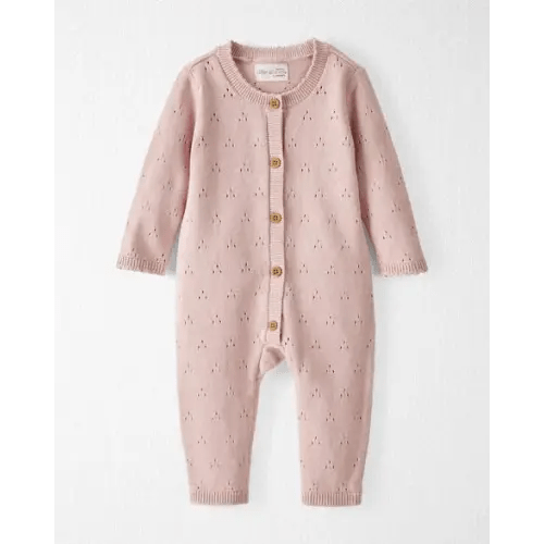 Baby Girl Organic Cotton Sweater Knit Pointelle Jumpsuit - Pink - Little Planet | Carter's