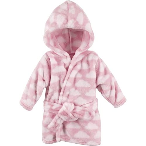 Hudson Baby Unisex Baby Plush Animal Face Bathrobe, Pink Clouds, 0-9 Months