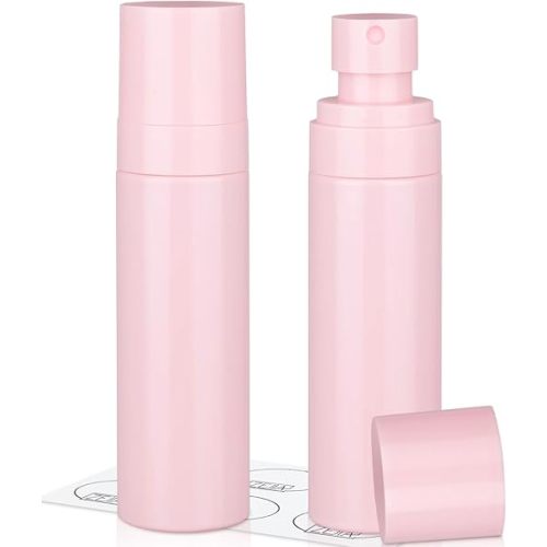 ZEJIA 2 Pack Small Spray Bottle, 2.7OZ/80ml Travel Spray Bottle, Empty Fine Mist Spray Bottles, Refillable Mini Spray Bottles with Labels (Pink)