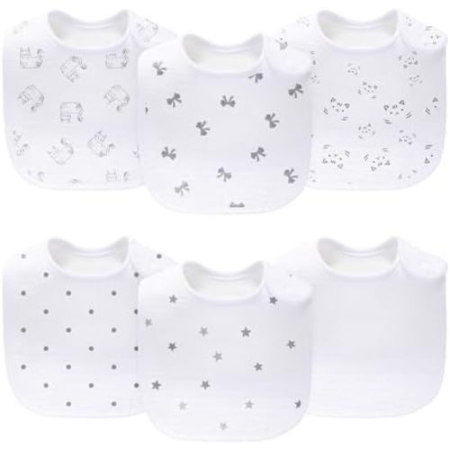 Baby 6-Pack Unisex Muslin Bibs, Absorbent, Soft, and Cute for Baby Boys and Girls, 100% Cotton