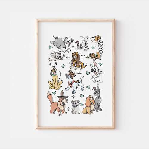 Disney Dogs Print, Newborn Kids Baby Disney Nursery Wall Art Peter Pan Lady Slinky Decor, Dalmatians Bolt Pluto