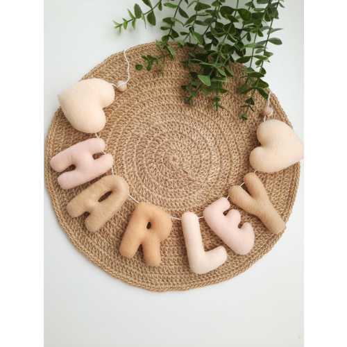 Custom Felt Name Garland: Handmade Nursery Decor with Clouds, Stars, Hearts, Felt Letters
