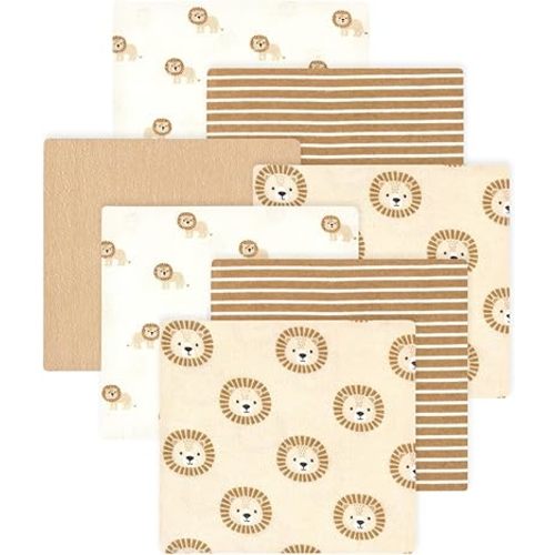Little Treasure Hudson Baby Cotton Poly Flannel Receiving Blankets Multipack, Brown Brave Lion, 30x30 inches