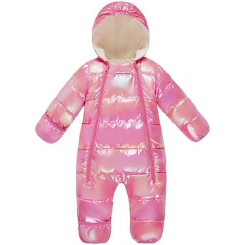 uideazone Baby Girls Boys Snowsuit Toddler Warm Hooded Snow Suit Infant Double Zipper Romper One Piece Puffer Coat 3-24M