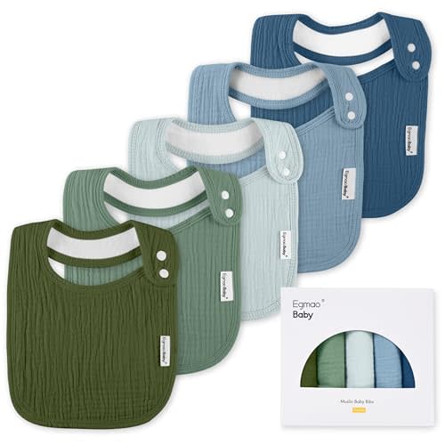 Muslin Baby Bibs for Drooling and Teething,Bibs for Boys Girls | Soft Cotton,Extra Absorbent,Easy Adjustable Side Snap,Shrink‑resistant & fade‑proof