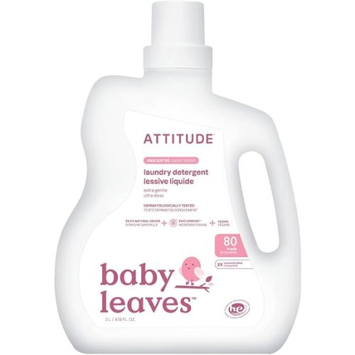 ATTITUDE Baby Laundry Detergent, Dermatologist Tested, Unscented, 80 Loads