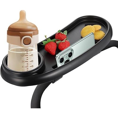 Snack Tray Compatible with Nuna, Universal Stroller Snack Tray with Cup Holder and Phone Holder, Essential Stroller Accessories for Family Travel Snacking