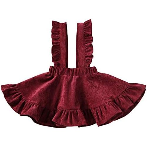 Karuedoo Baby Girls Velvet Suspender Skirt Infant Toddler Ruffled Casual Strap Sundress Summer Outfit Clothes