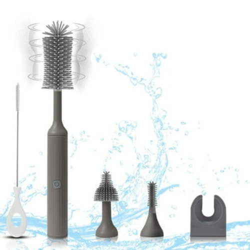 Electric Bottle Brush Set with Rechargeable Electric Bottle Brush Cleaner and Replaceable Silicone Bottle Brush and Straw Brush Cleaner, Waterproof Multi-Purpose Cleaning Brush