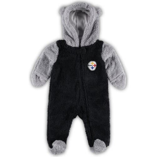 Newborn & Infant Black/Gray Pittsburgh Steelers Game Nap Teddy Fleece Bunting Full-Zip Sleeper