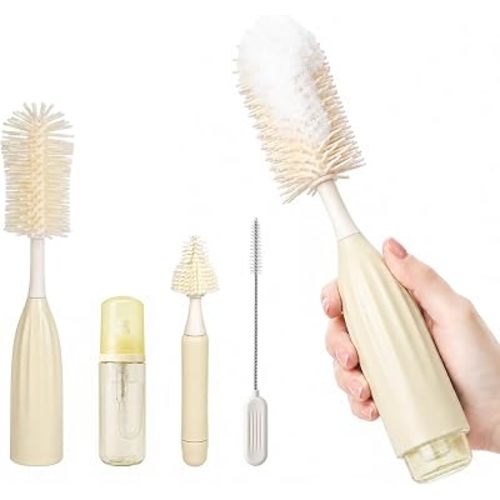 Baby Bottle Brush with Push-Press Foam Design, Silicone Bottle Brush