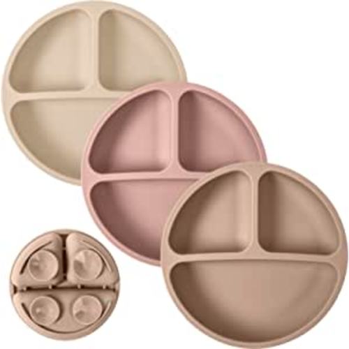 Amazon.com: WeeSprout Suction Plates for Babies & Toddlers | 100% Silicone | Plates Stay Put with Suction Feature | Divided Design | Microwave & Dishwasher Safe | 3 Pack : Health & Household