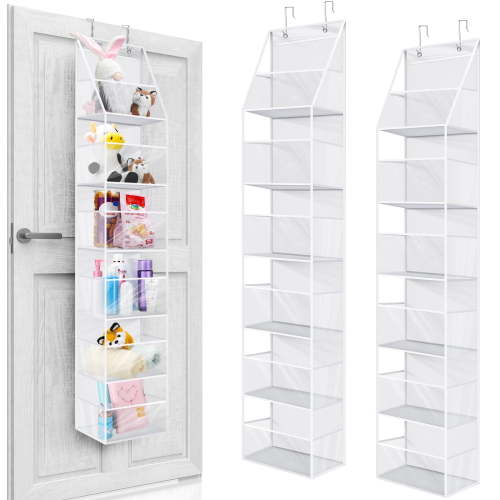 Bevtee 2 Pack over The Door Organizer, 6-Shelf over The Door Pantry Organizer, Hanging Storage with Clear Plastic Pockets, White