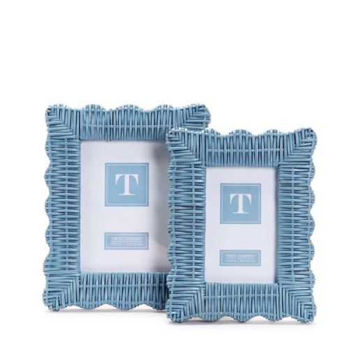 Set of 2 Blue Wicker Weave Scalloped Photo Frame