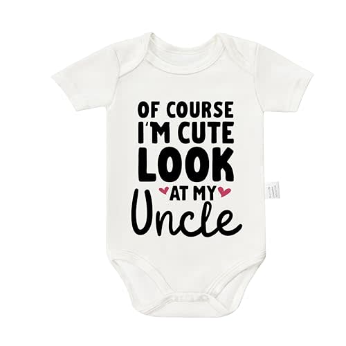 TENUB Of Course I'm Cute Look at My Uncle Bodysuits, Funny Clothes Boys Girls Newborn Cotton Romper Outfits 0-24 Months