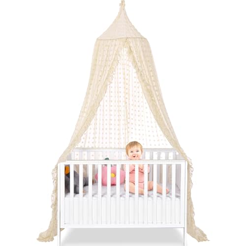 jiangcha Bed Canopy for Girls - Princess Bed Canopy - Crib Canopy for Boys and Girls Bedroom Decor, Suitable for Use in Cribs Canopy Bed Curtains (Beige)