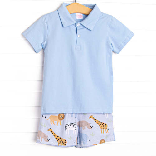 Safari Summer Polo Short Set, Blue – Stitchy Fish