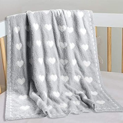 Kid Nation Baby Blankets for Girls Boys Toddler Double-Sided Heart Blanket,40"X 30"Soft Plush Crib Blanket Fluffy Baby Quilt Newborn Stroller Blanket,Grey